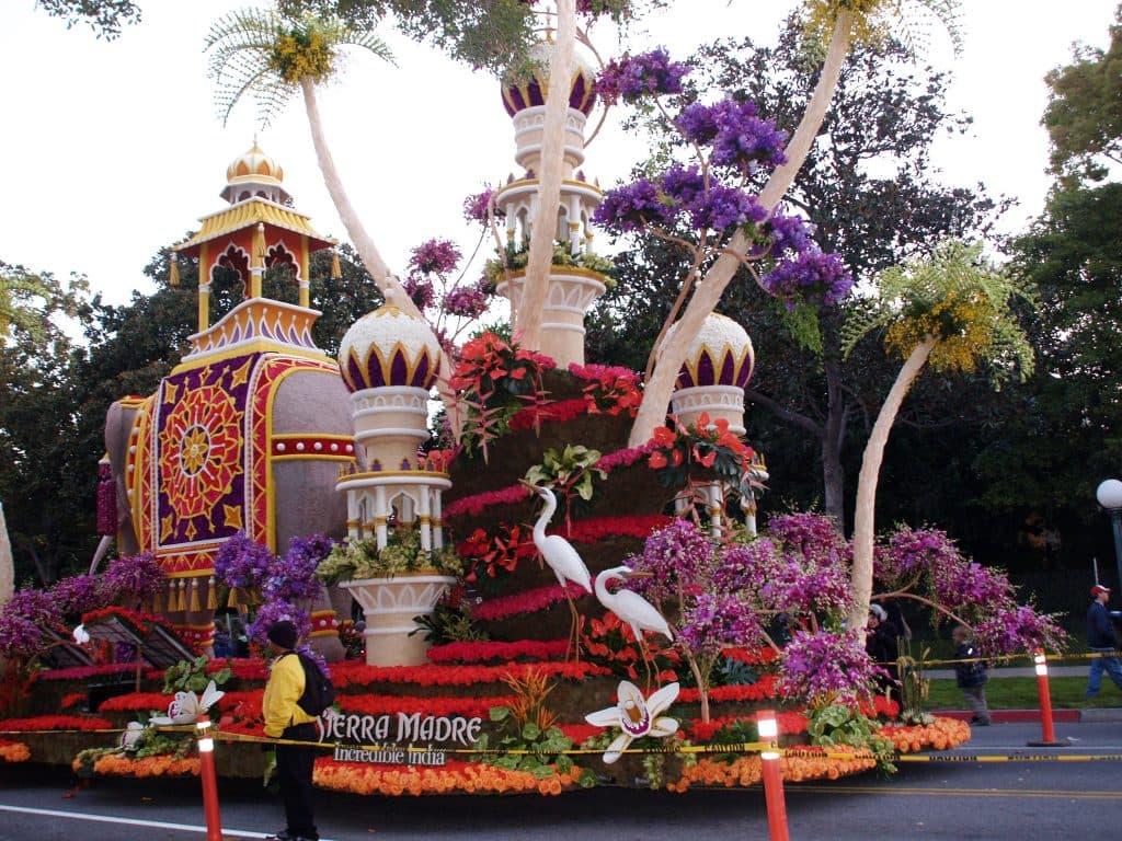 Rose Bowl Float with flowers and turrets.
