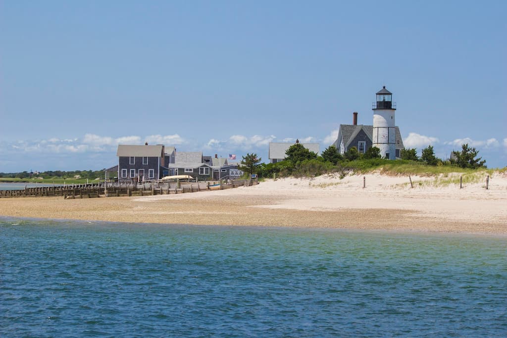 Cape Cod with a lighthouse and cottages